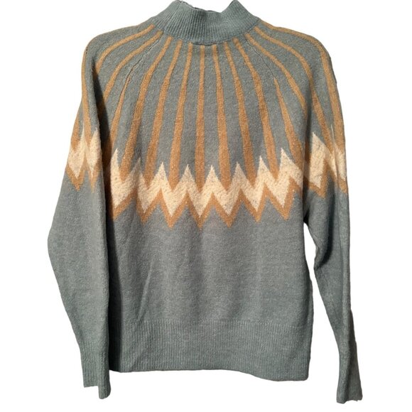 Knit Co-Op Womens Blue & Beige Chevron Pattern Sweater Size M Acrylic/Polyester - Picture 2 of 12